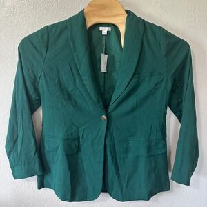 NEW J.Jill Blazer Career Office Button Front‎ Green Jacket Womens Size Small